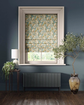 Clarke & Clarke Golden Lily Linen Teal Roman Blinds