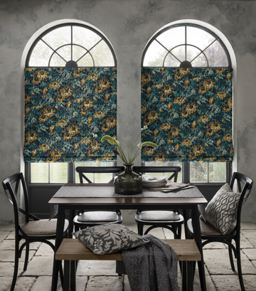 Clarke & Clarke Sunforest Denim Ochre Roman Blinds